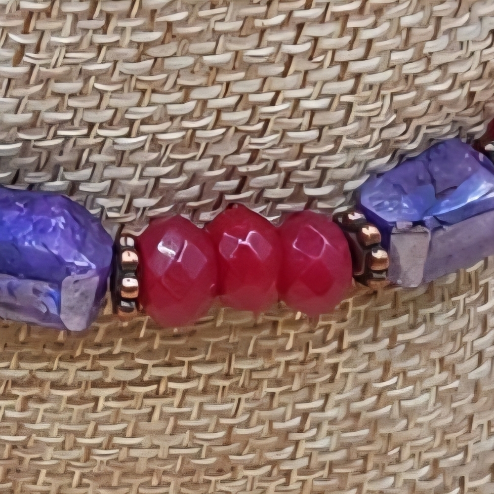 Faceted Ruby Red Jade, Purple Mystic Moonstone and Copper Beaded Bracelet - Picture 4 of 6